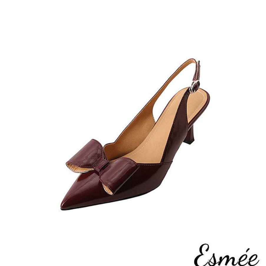 Shoes Esmée | Leather High Heel Slingback With Bow Knot Design