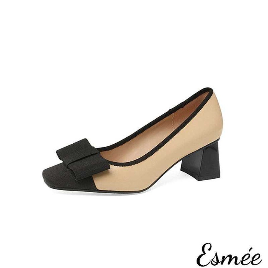 Shoes Esmée | Leather High Heels With Bow Knot And Toe Cap