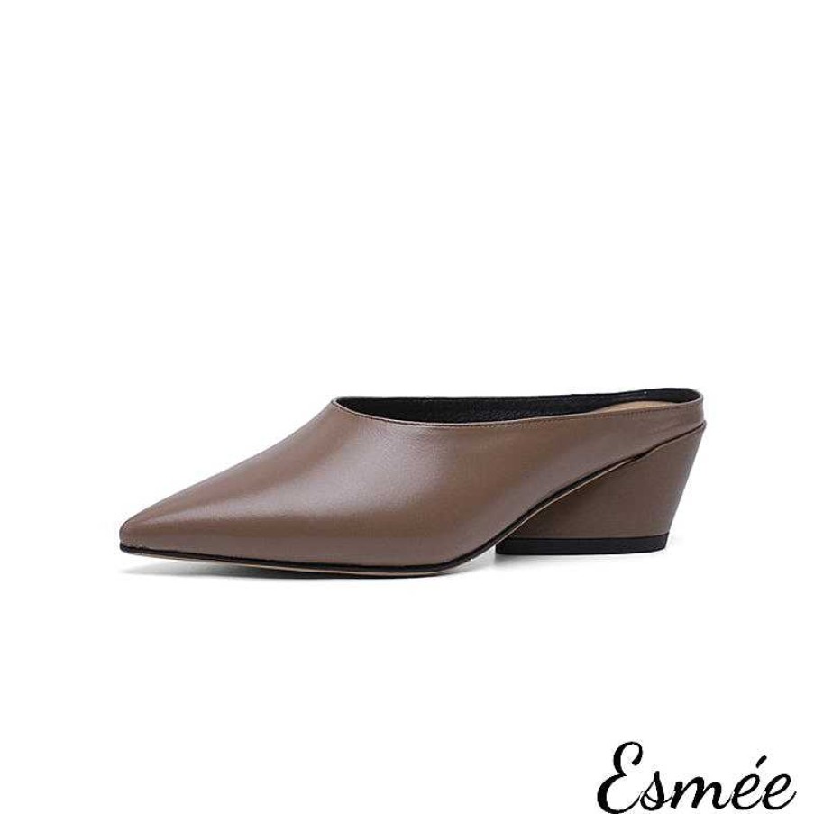 Shoes Esmée | Leather Mules With Chunk Heels