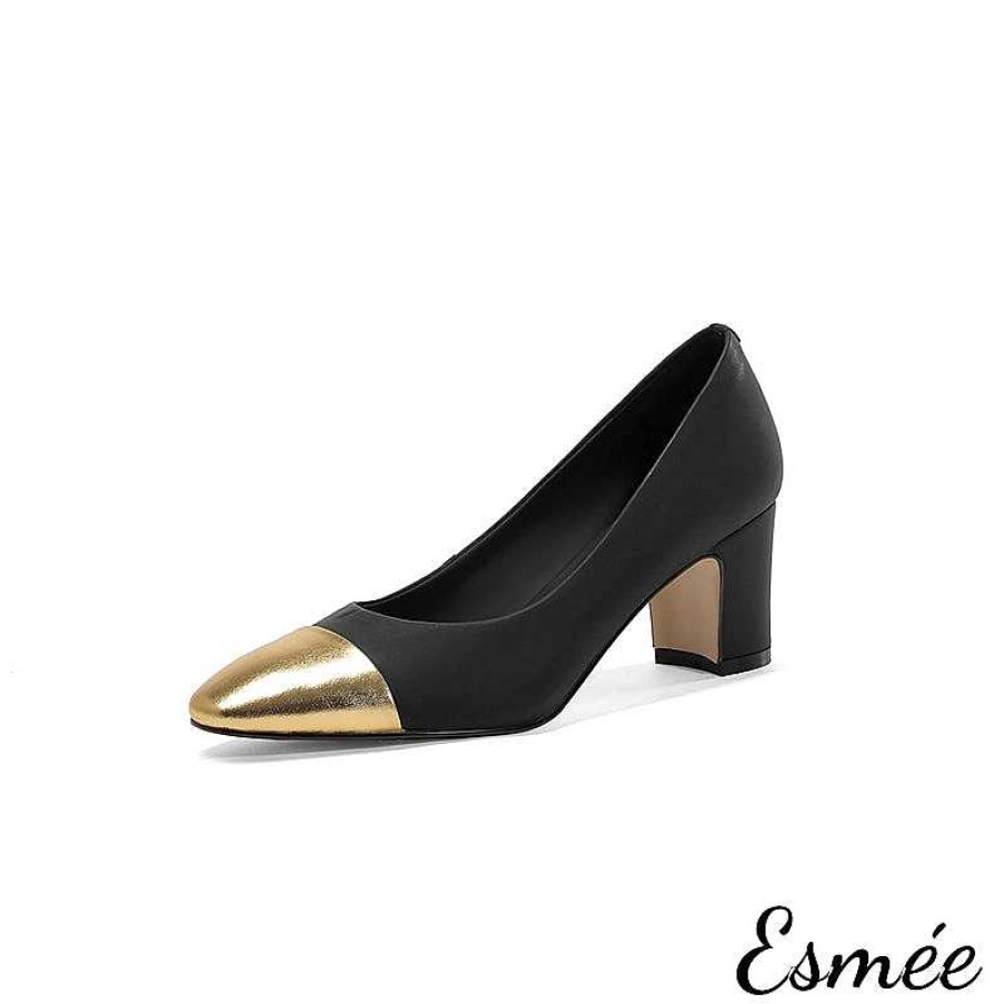 Shoes Esmée | Leather High Heels With Golden Toe Cap