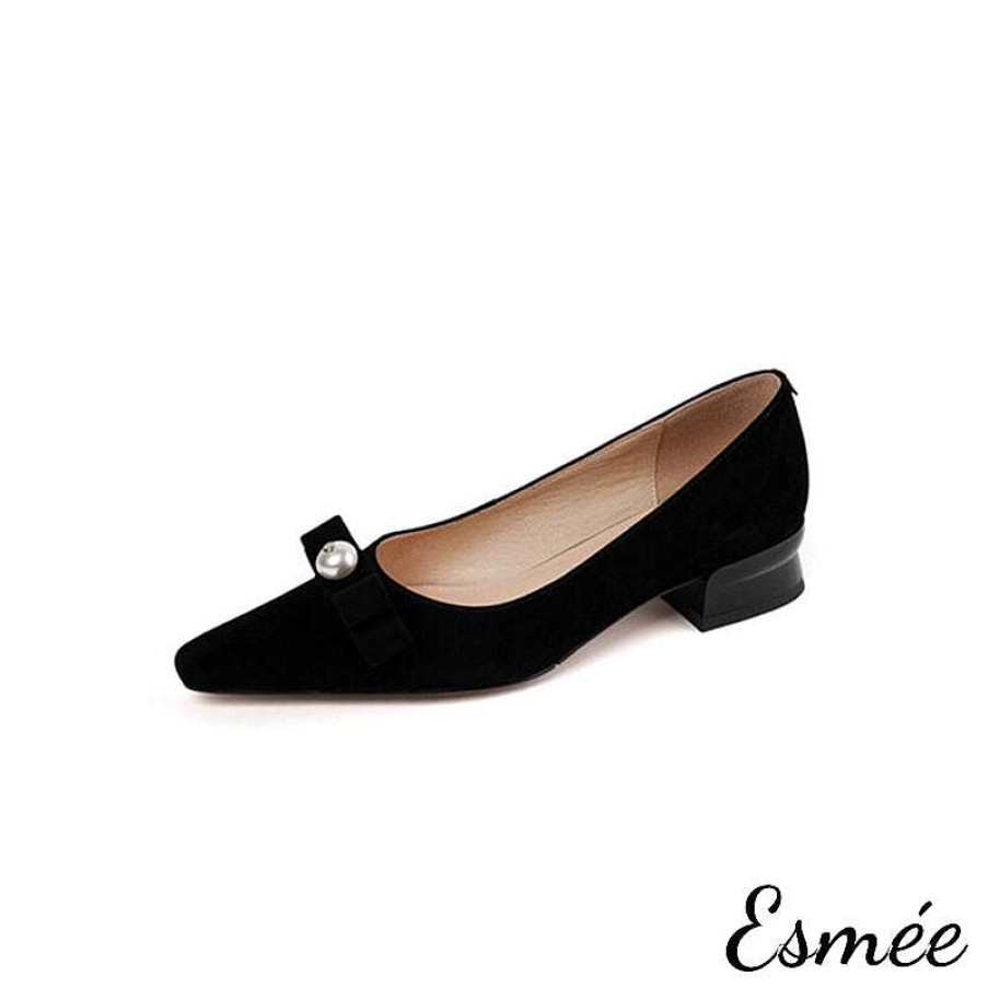 Shoes Esmée | Suede High Heels With Bow Knot And Pearl Design