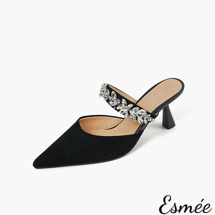 Shoes Esmée | Suede High Heel Mules With Diamond Straps