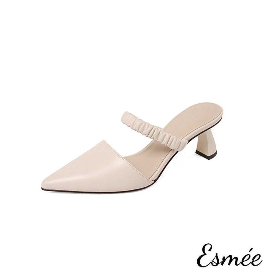 Shoes Esmée | Leather High Heel Mules With Ribbon Straps