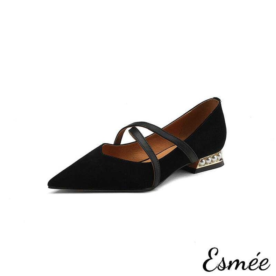 Shoes Esmée | Suede Flats With X-Straps And Pearl Heels