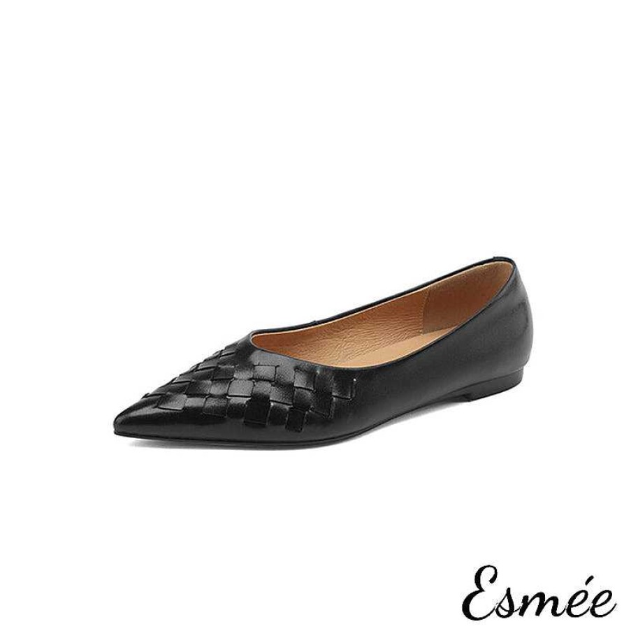 Shoes Esmée | Leather Pointed Toe Flats With Woven Design