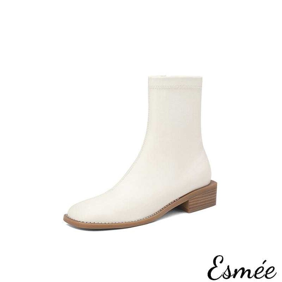 Shoes Esmée | Leather Ankle Boots With Square Toe Design And Side Zippers