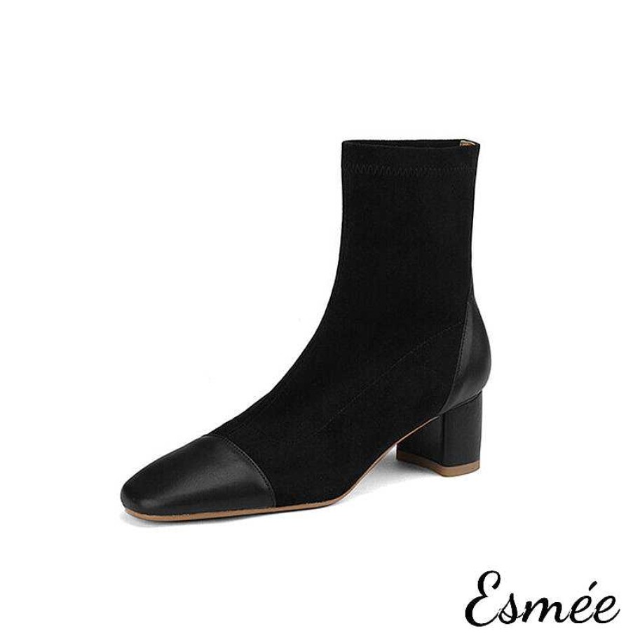 Shoes Esmée | Suede High Heel Ankle Boots With Leather Toe Cap