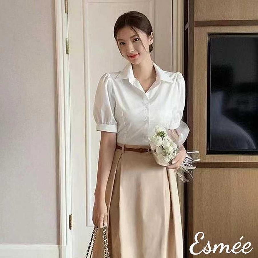 Clothing Esmée | Korean Cotton Dual Color One Piece With Shirt And Belt Design