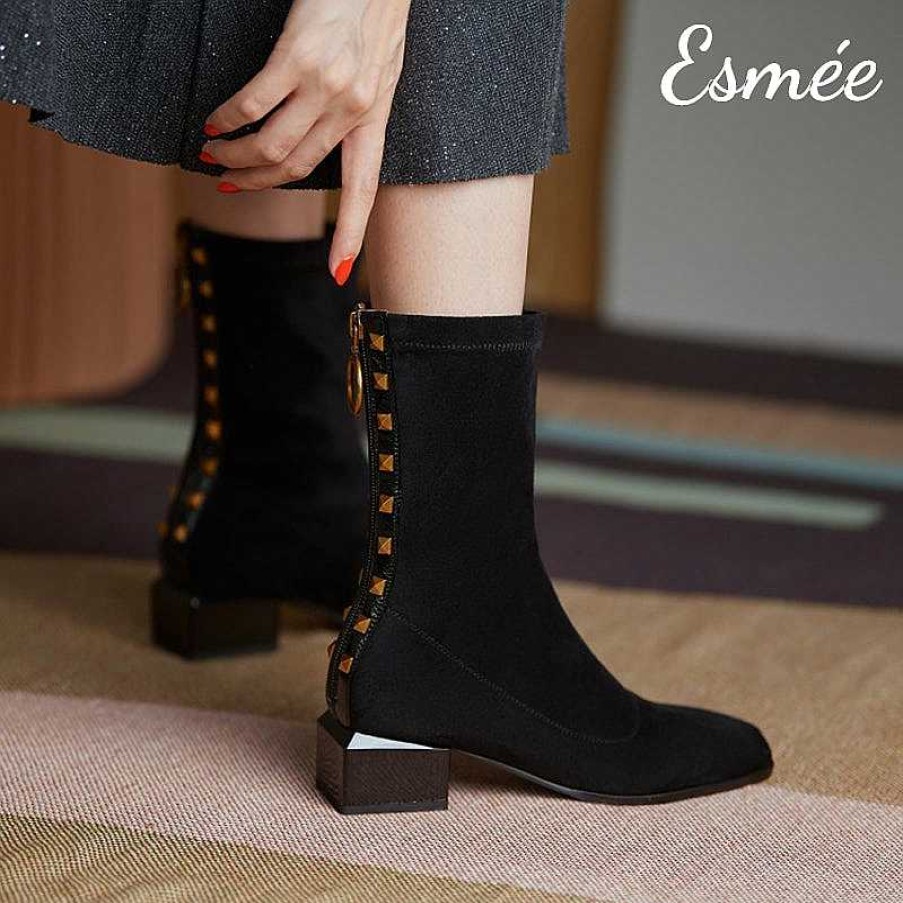 Shoes Esmée | Suede Ankle Boots With Rivets Design