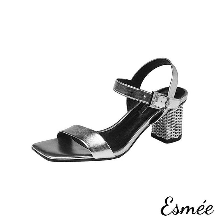 Shoes Esmée | Leather High Heel Sandals With Rattan Heels