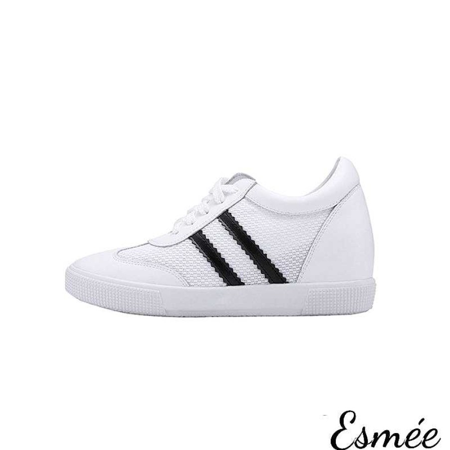 Shoes Esmée | Invisible Increased-Height 6 Cm White Leather Sneakers With Mesh