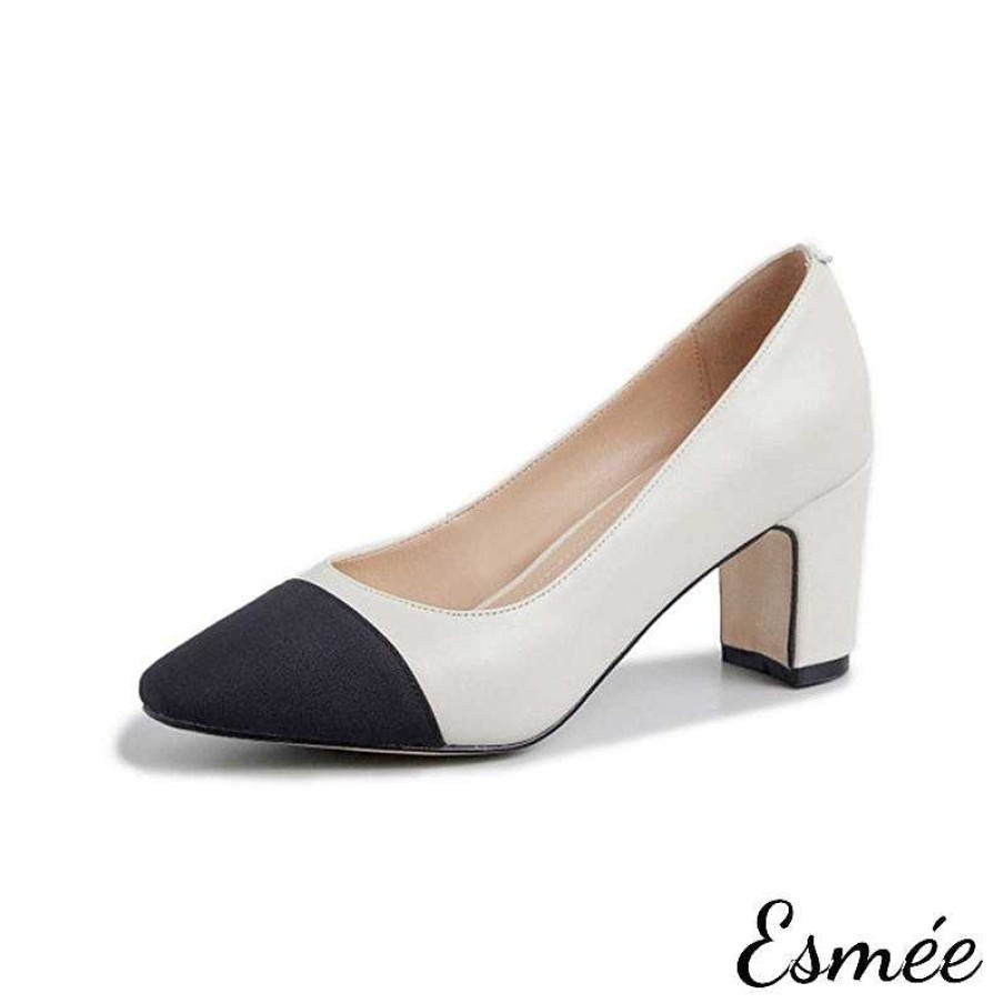 Shoes Esmée | Leather Block Heels With Almond Toe