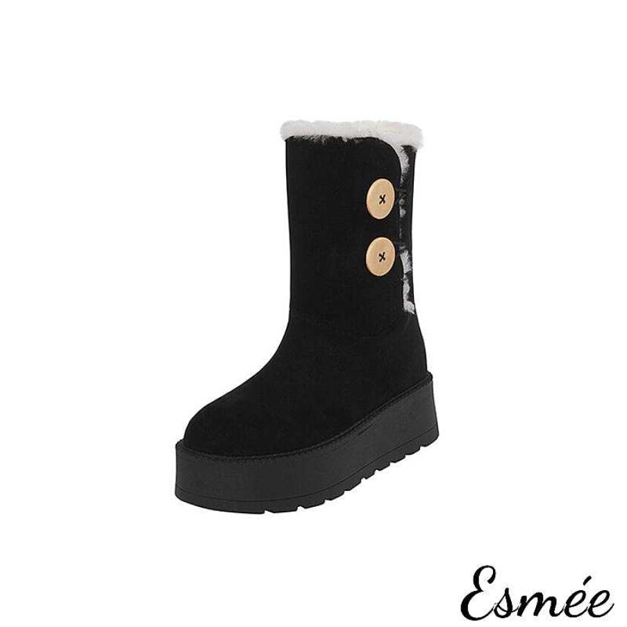 Shoes Esmée | Suede Snow Boots With Button & Sheep Hair Design