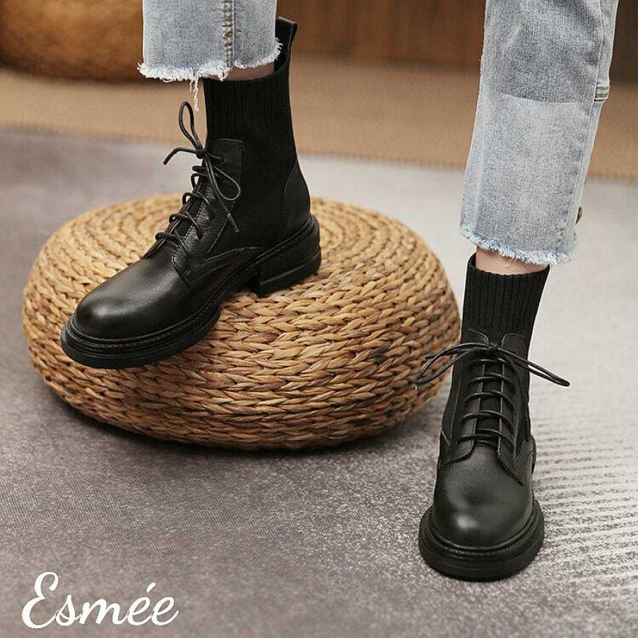 Shoes Esmée | Leather Marten Boots With Sock Tube