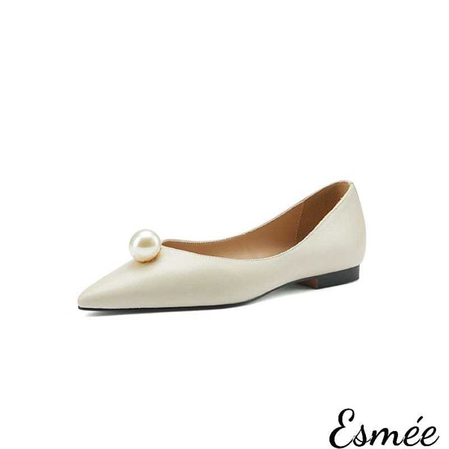 Shoes Esmée | Leather Pointed Toe Flats With Pearl