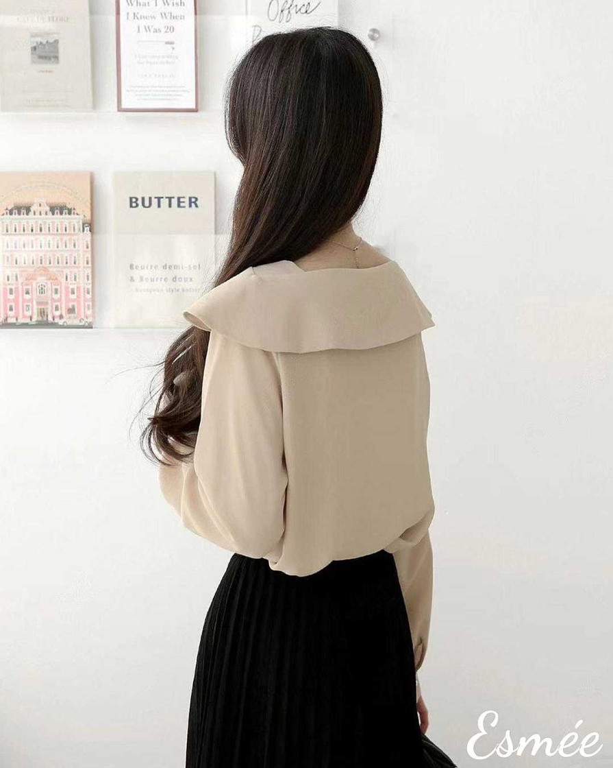 Clothing Esmée | Korean Chiffon Blouse With Scalloped Lapel