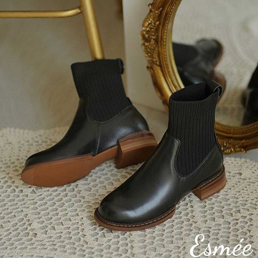 Shoes Esmée | Leather Chelsea Boots With Socks Tube