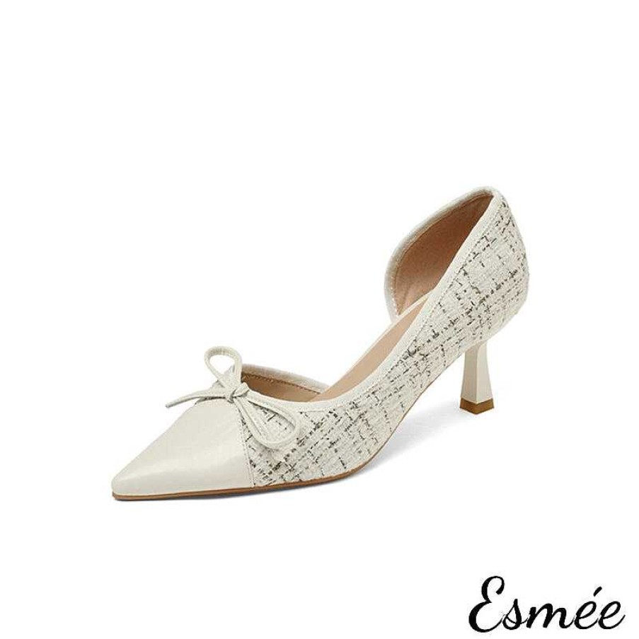 Shoes Esmée | Tweed Fabrics D'Orsay High Heels With Bow Knot