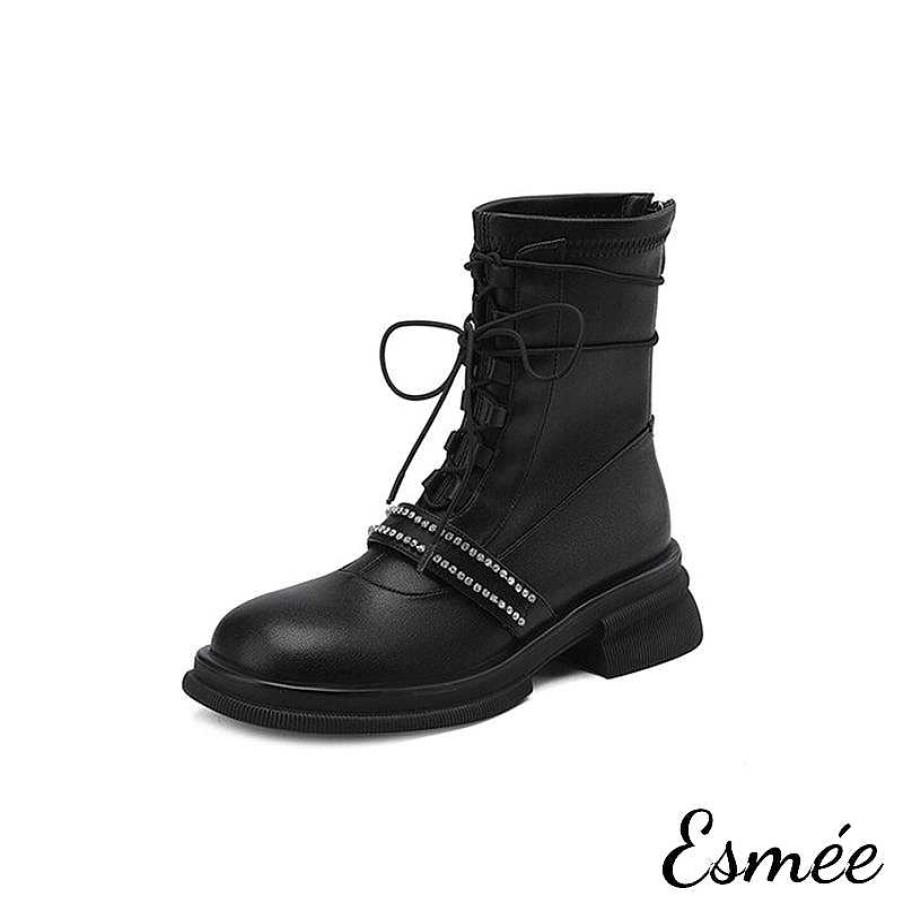 Shoes Esmée | Leather Marten Boots With Diamond Designed Straps