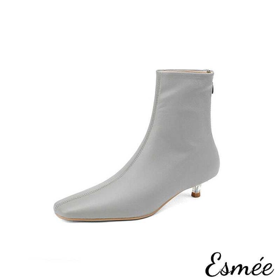 Shoes Esmée | Leather Ankle Boots With Transparent Kitten Heels