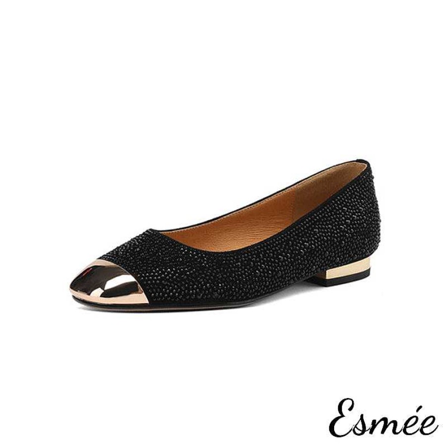 Shoes Esmée | Leather Flats With Beads And Golden Toe Cap Design