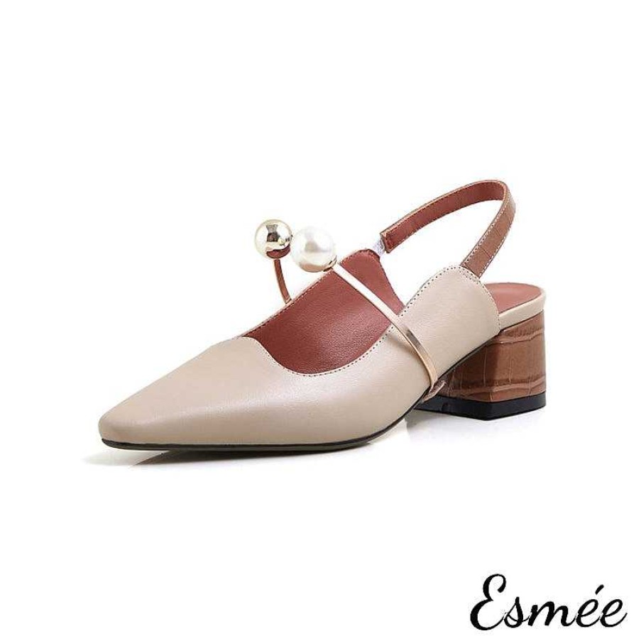 Shoes Esmée | Leather High Heel Slingback With Pearl Rings