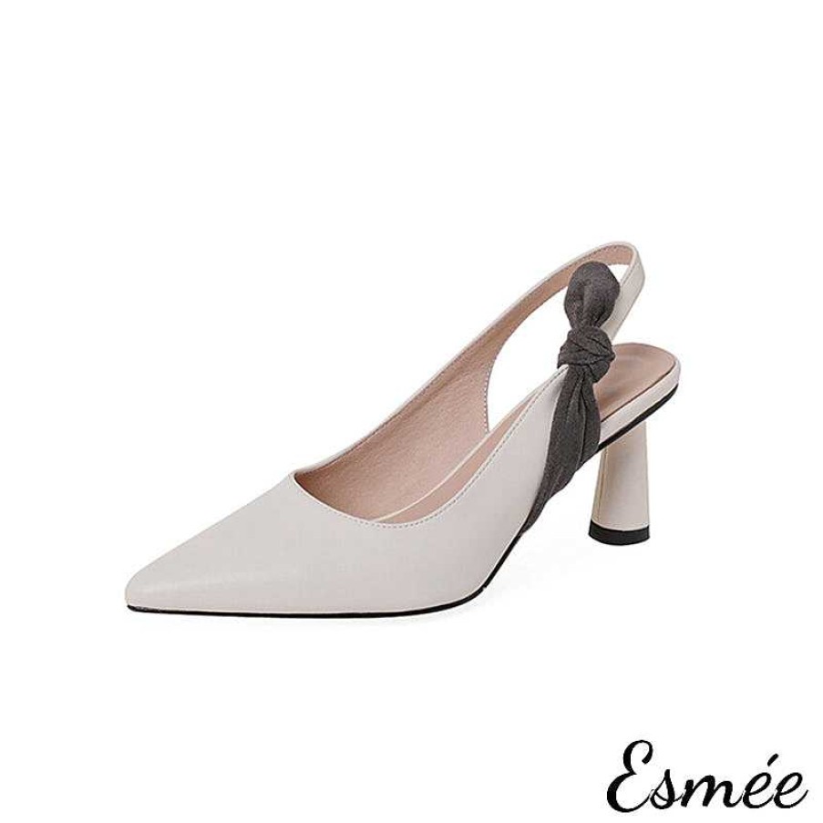 Shoes Esmée | Leather High Heel Slingback With Dual Color Bow Knot