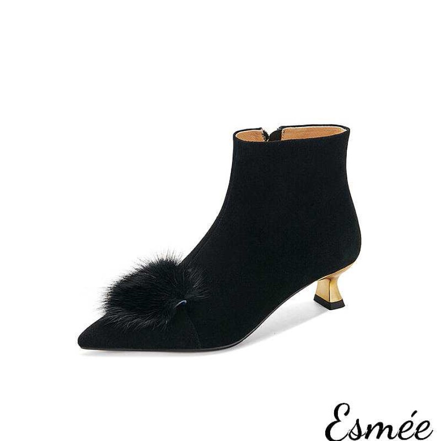 Shoes Esmée | Suede Ankle Boots With Fuzzy Balls