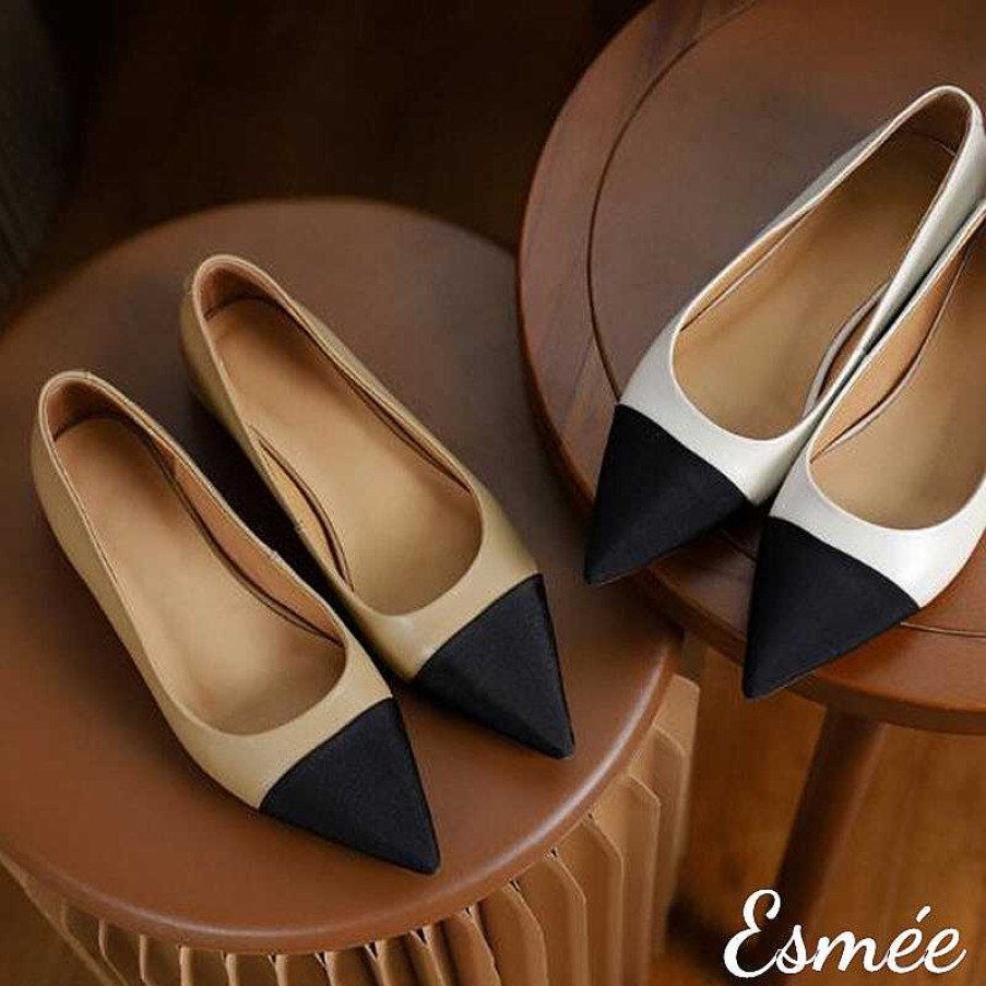 Shoes Esmée | Leather Flats With Black Pointed Toe Cap