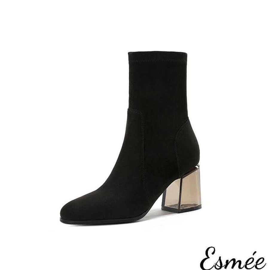 Shoes Esmée | Suede Ankle Boots With Transparent Heels Black