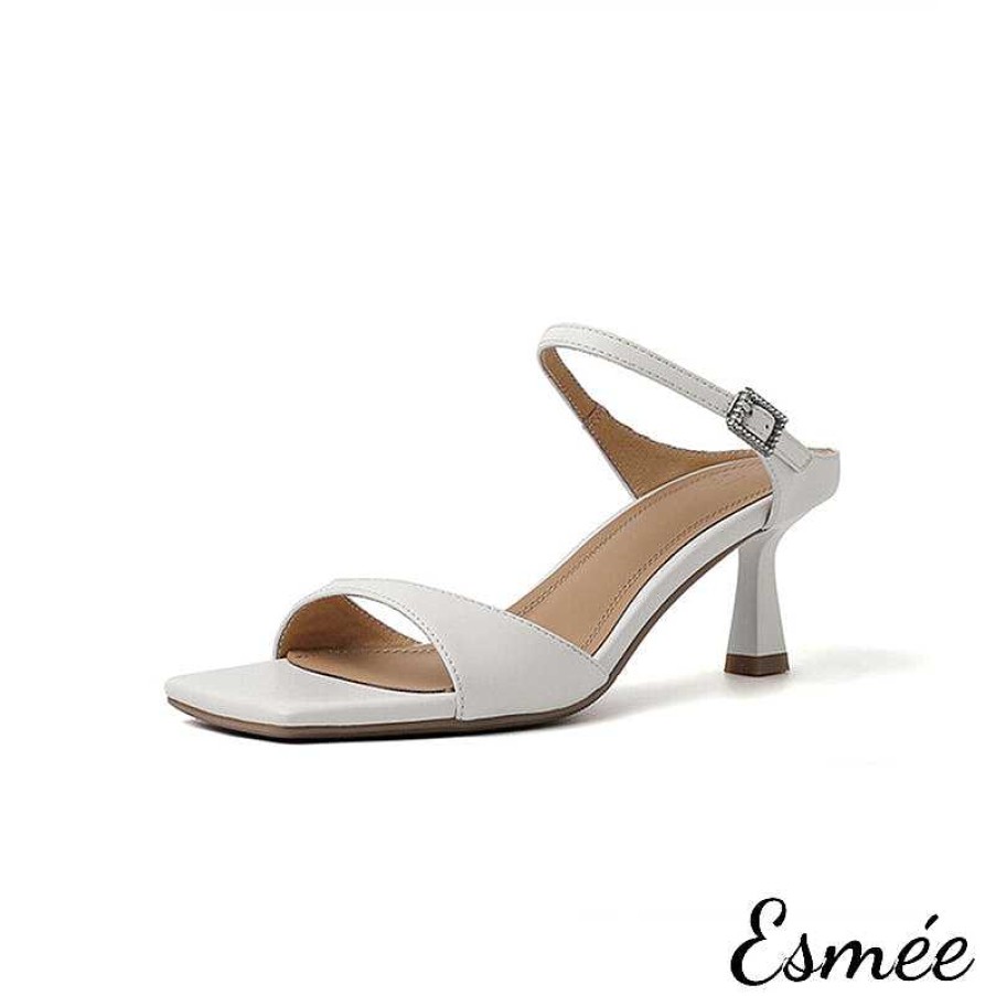 Shoes Esmée | Leather High Heel Sandals With Square Toe Design