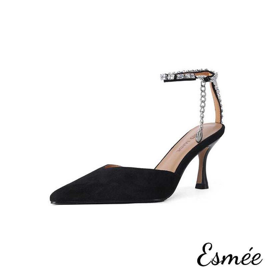 Shoes Esmée | Leather High Heel Mules With Diamond Ankle Straps