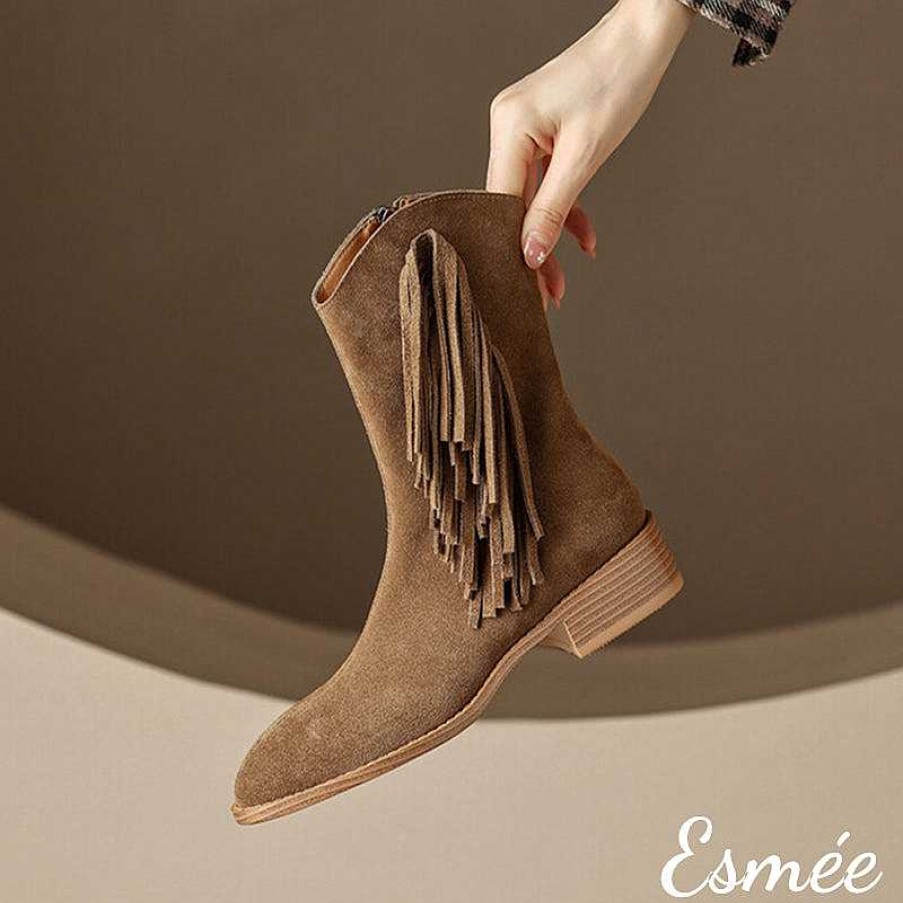 Shoes Esmée | Suede Riding Boots With Vassel Design