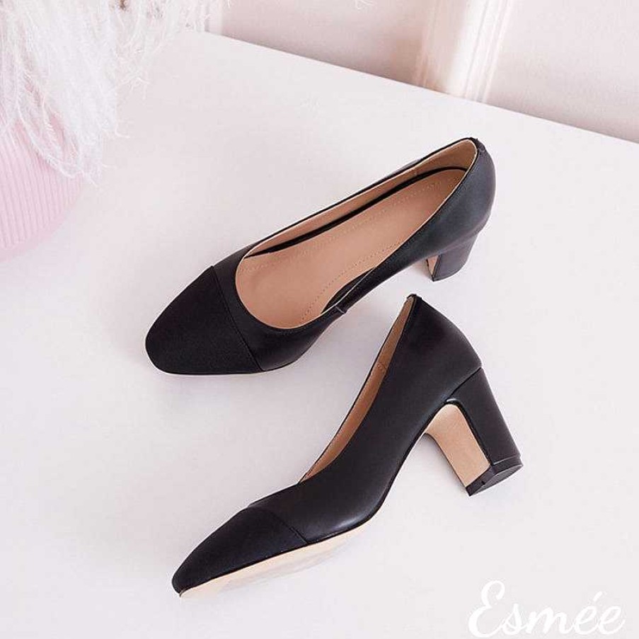 Shoes Esmée | Leather Block Heels With Almond Toe