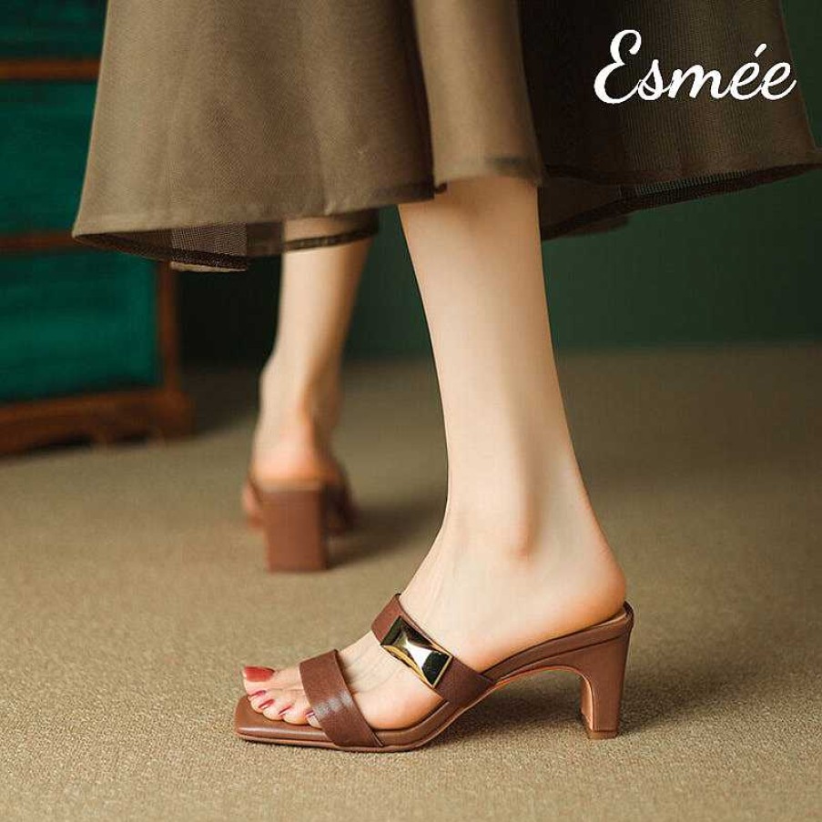 Shoes Esmée | Leather High Heel Sandals With Metal Buckle Design