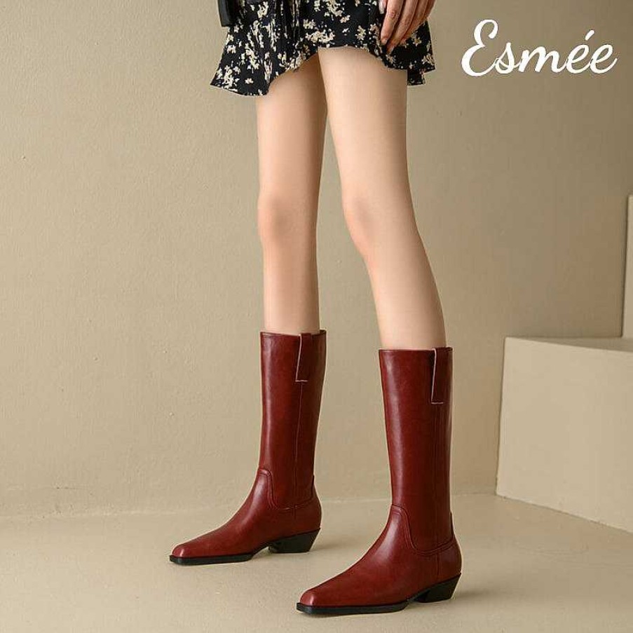 Shoes Esmée | Leather Long Boots With Almond Toe