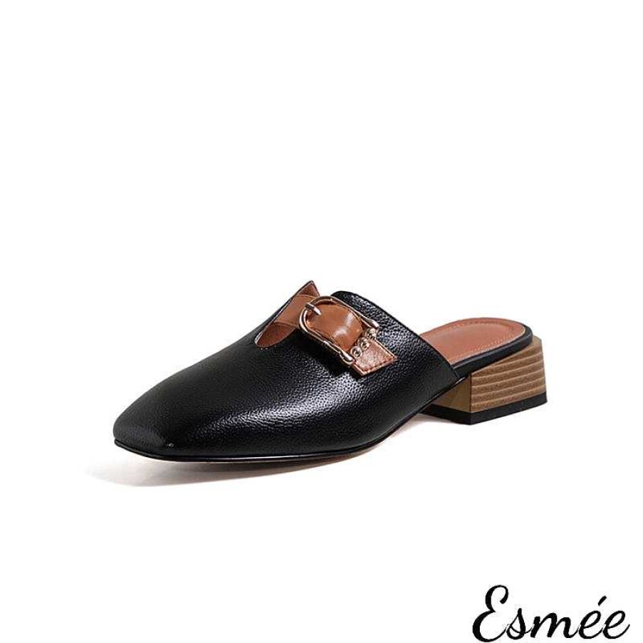 Shoes Esmée | Leather Mules With Dual Color Straps