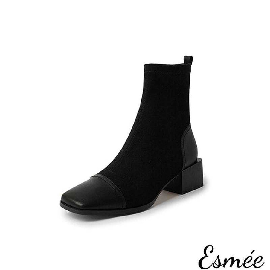 Shoes Esmée | Suede Ankle Boots With Leather Squared Toe Cap