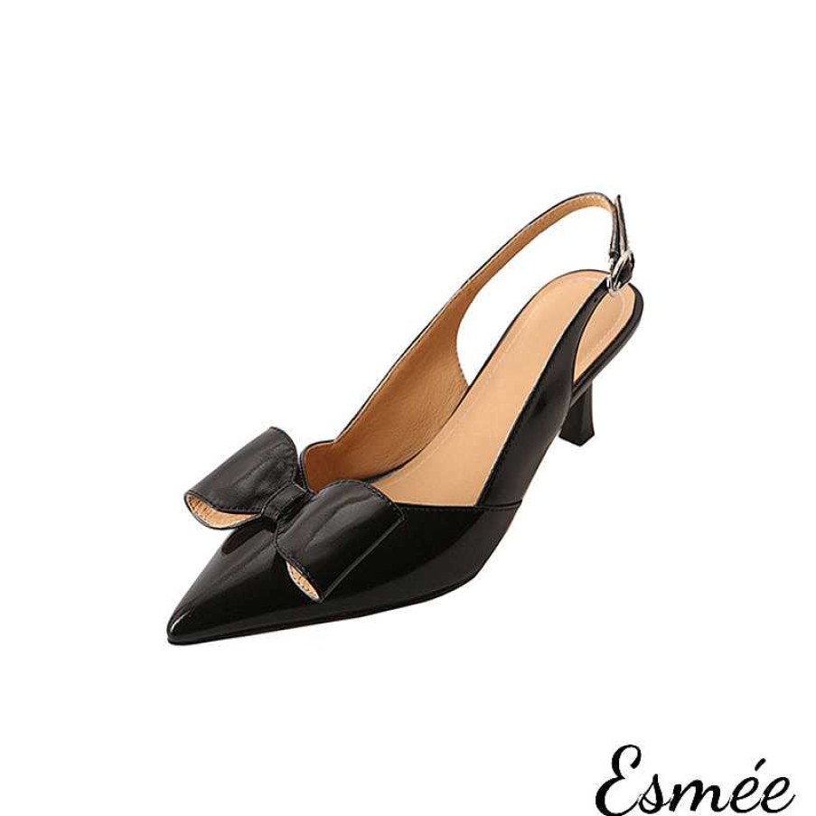 Shoes Esmée | Leather High Heel Slingback With Bow Knot Design