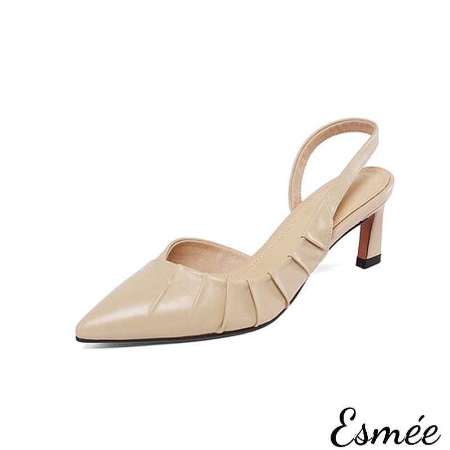 Shoes Esmée | Leather High Heel Slingback With Crease Mark Design