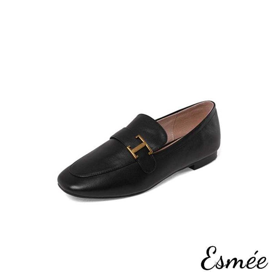 Shoes Esmée | Leather Loafers With T Metal Buckle