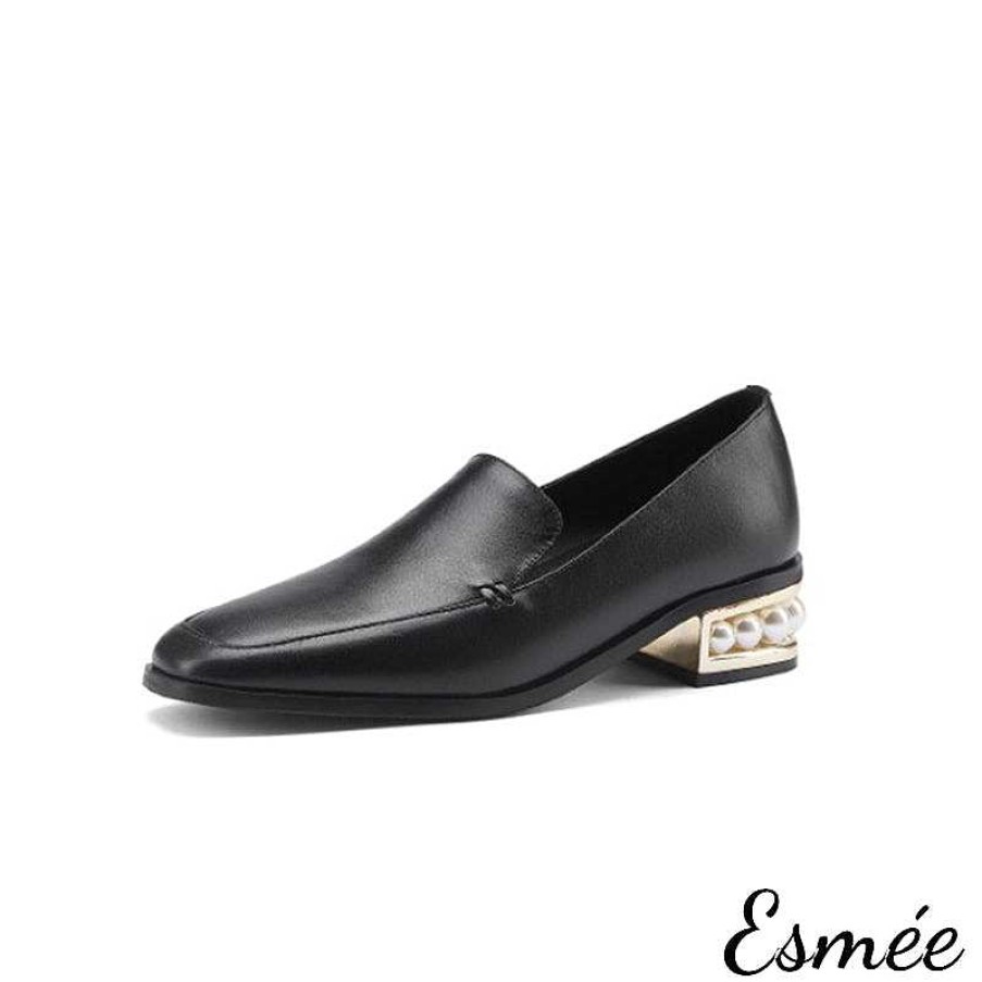 Shoes Esmée | Leather Loafers With Pearl Heels