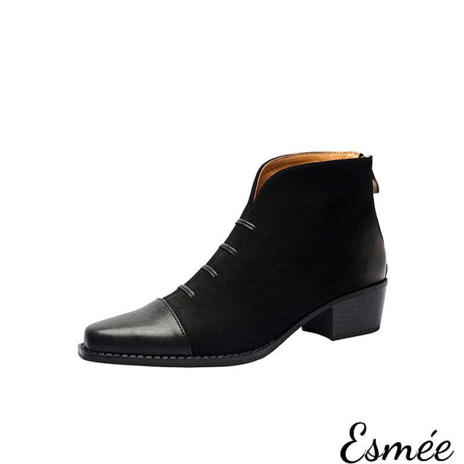 Shoes Esmée | Leather High Heel Marten Boots With Leather Toe Cap