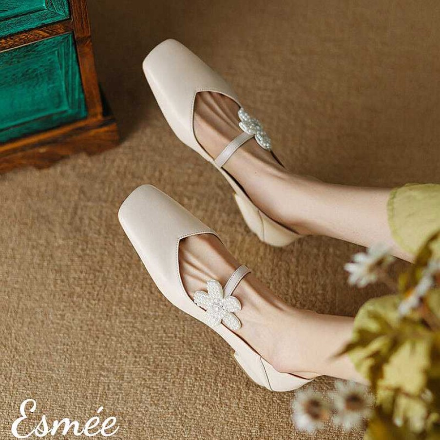 Shoes Esmée | Leather Maryjanes With Flower Buckle