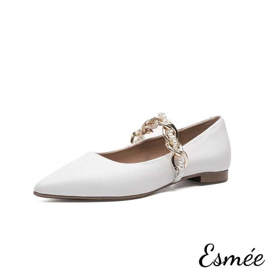 Shoes Esmée | Leather Pointed Toe Flats With Golden Chain Straps