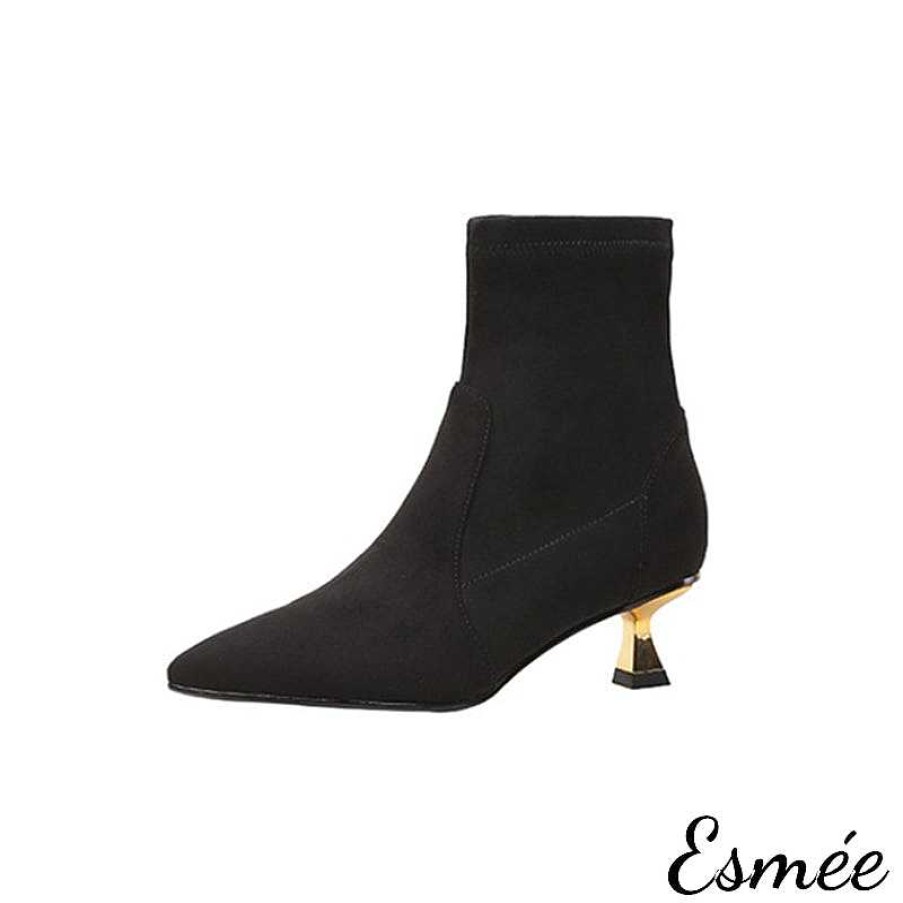 Shoes Esmée | Suede Pointed Toe Ankle Boots With Golden Kitten Heels