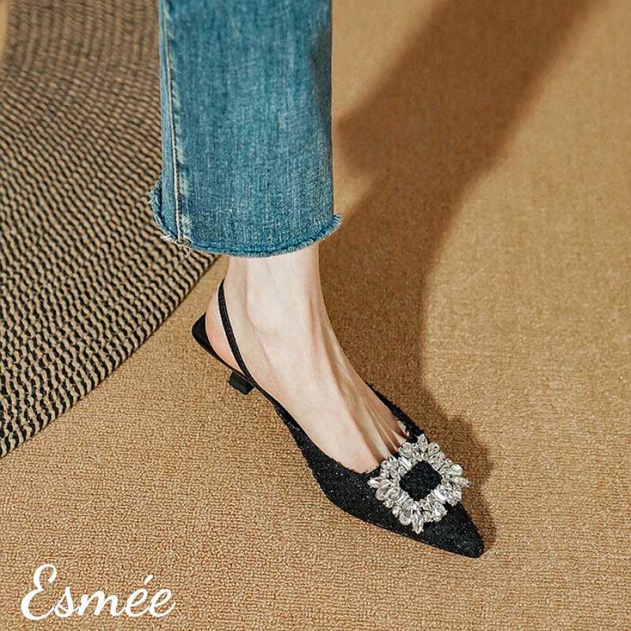 Shoes Esmée | Tweed Fabrics High Heel Slingback With Diamond Buckle