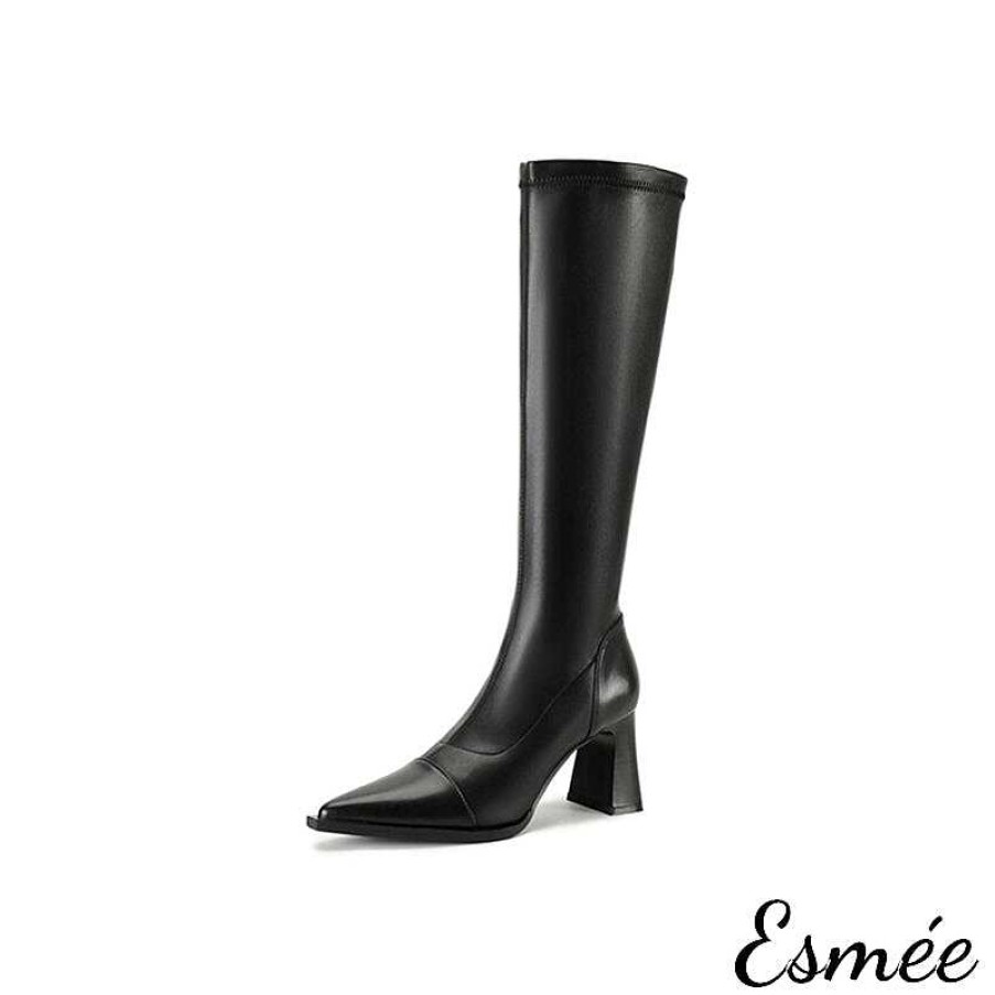 Shoes Esmée | Leather Long Boots With Leather Toe And Heel Cap