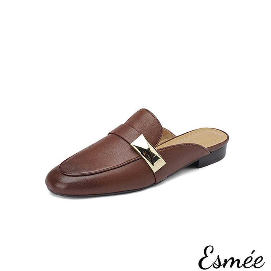 Shoes Esmée | Leather Mules With Metal Buckle Design