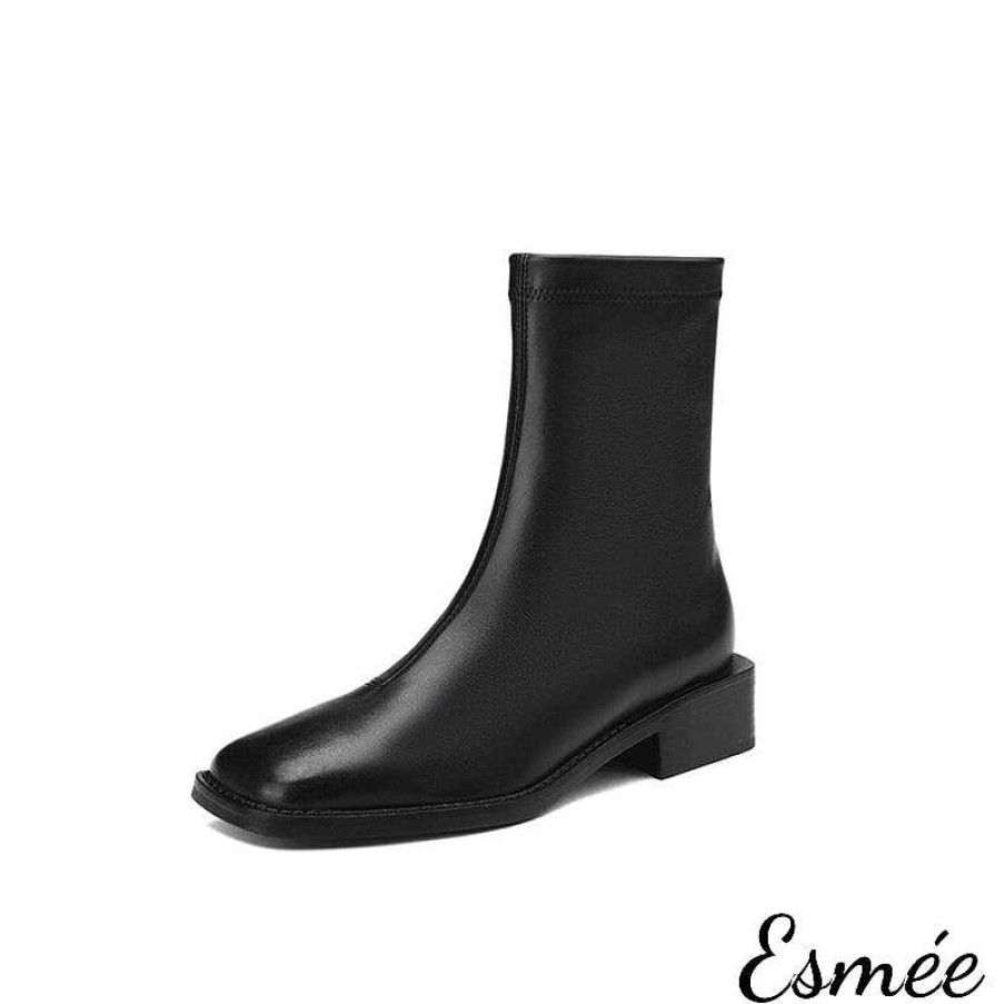 Shoes Esmée | Leather Ankle Boots With Square Toe Design And Side Zippers